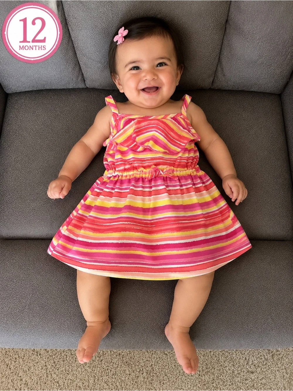 Bundle Sale- 4 Baby Girls Pink Floral & Stripe Outfit Bundle - Size 12 Months